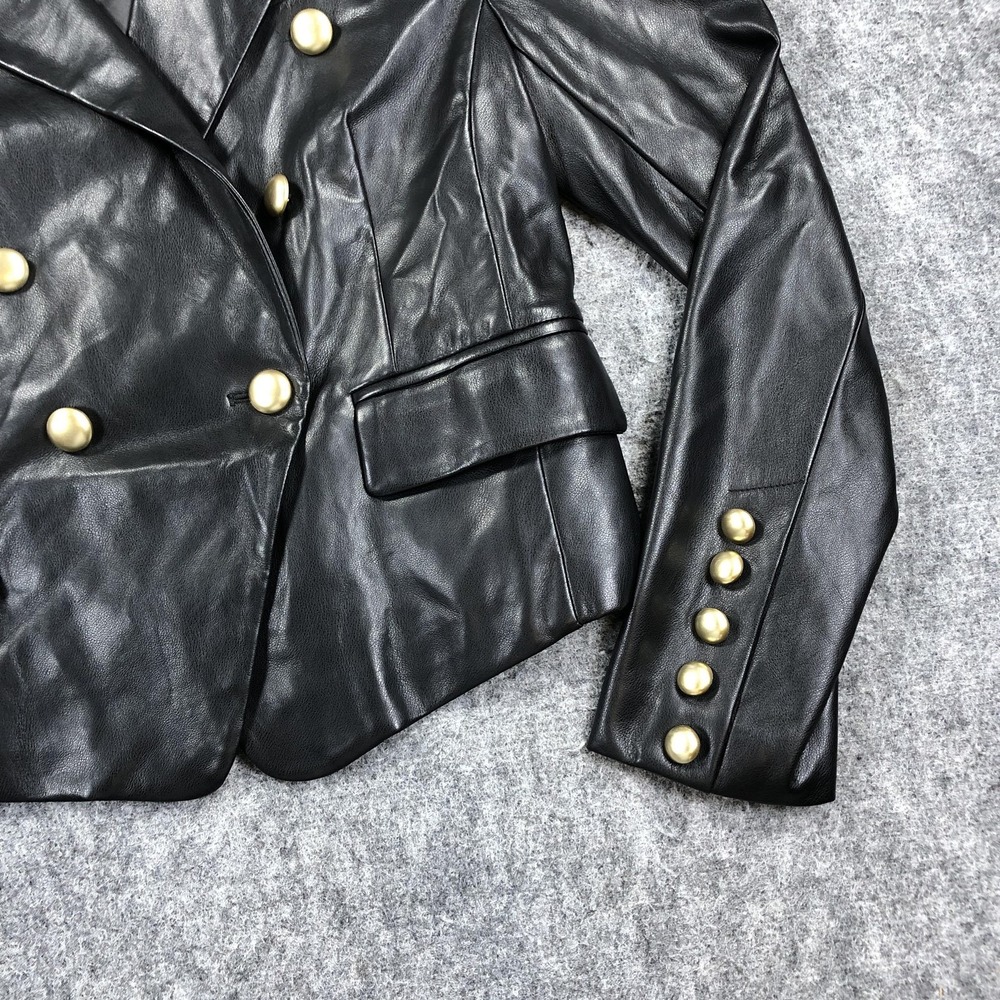 7 For All Mankind Blazer Womens M Black Faux Leather Double Breasted Military - Picture 5 of 15